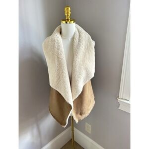 LAUREN RALPH LAUREN Vest SZ M Women's Shearling Fleece Brown‎ Faux Suede